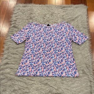 Talbots Floral Women's Pink And Blue Floral T-shirt With Button Detail